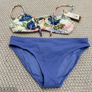 Billabong Floral Bikini Set with Blue Bottoms -Size Medium